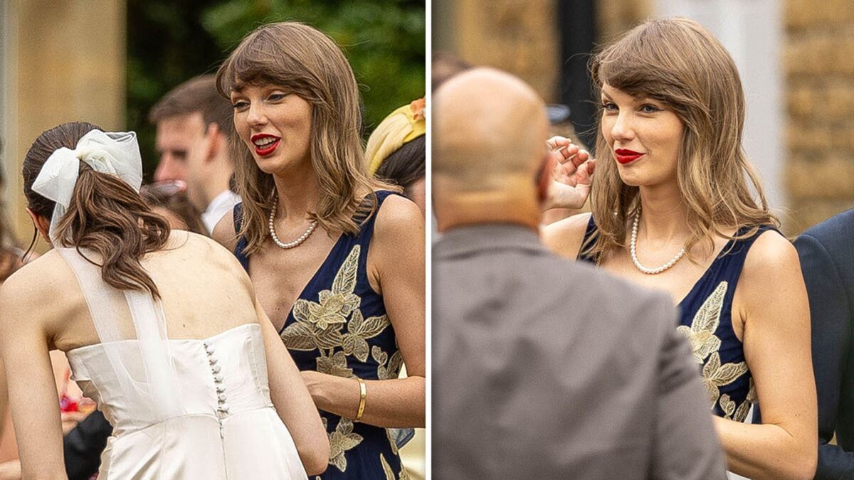 Taylor Swift joined A-list guests in England to celebrate the wedding of recording engineers Oli Jacobs and Laura Sisk. Swift was all smiles as she mingled with the bride, groom