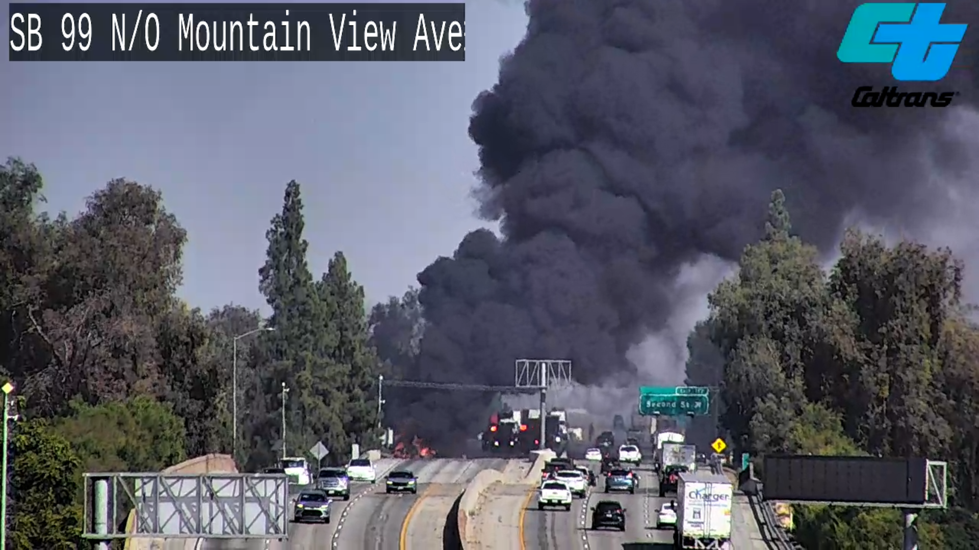A gas tanker truck involved in an explosion on a California highway