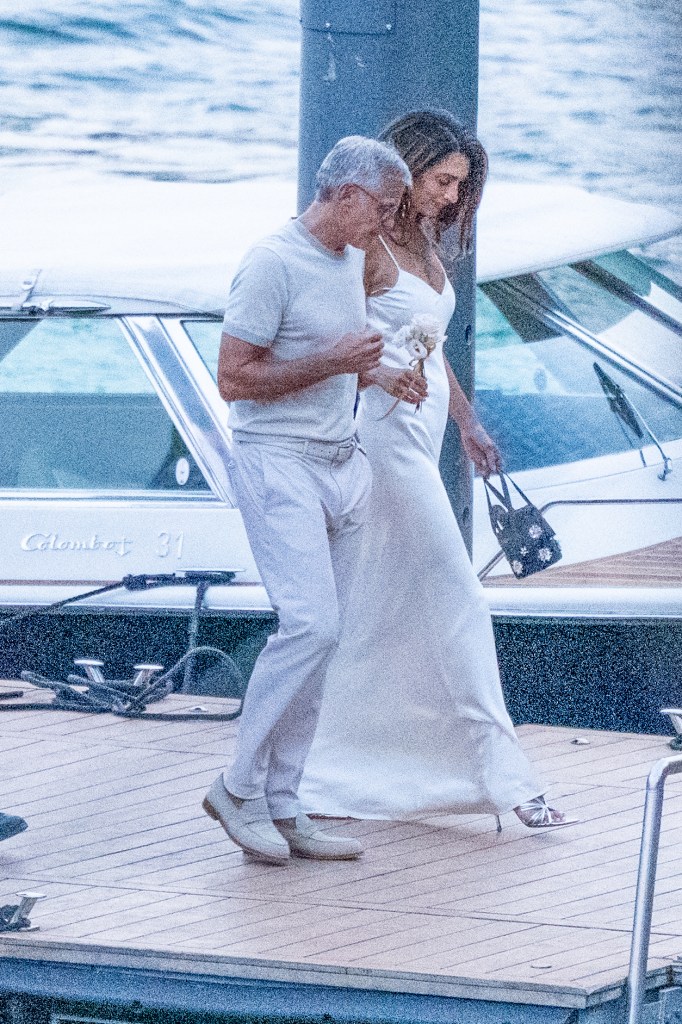 Amal Clooney goes slinky in white slip dress with George for Lake Como date night