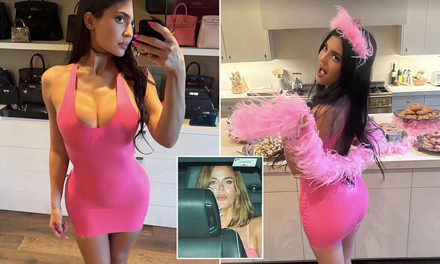 Kylie Jenner, the 29-year-old Cosmetics founder, in her pink outfit at the party.