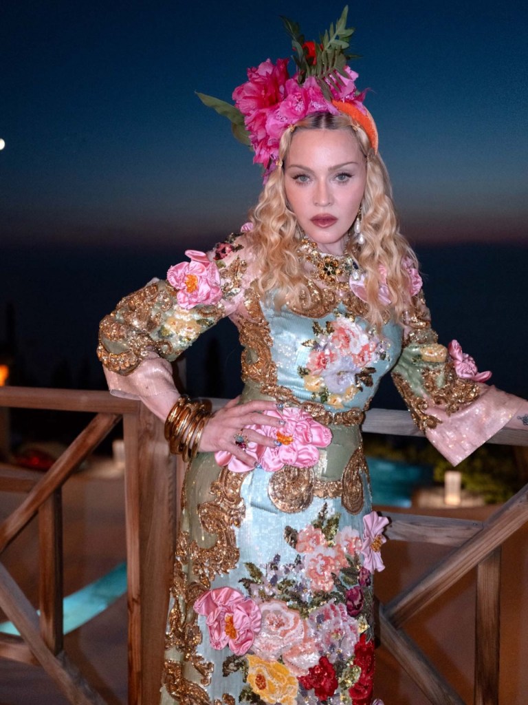 Madonna celebrates 68th birthday in over-the-top sequined couture and a flower crown