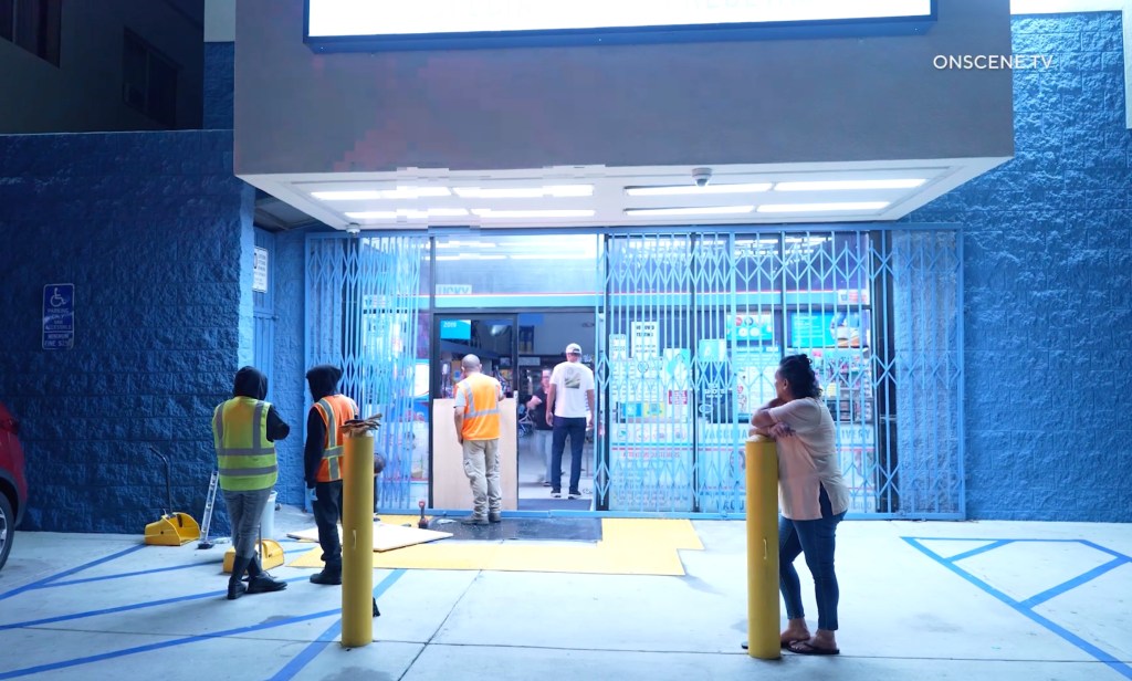 Moment masked thugs loot California stores after 100 people seen loitering on the street