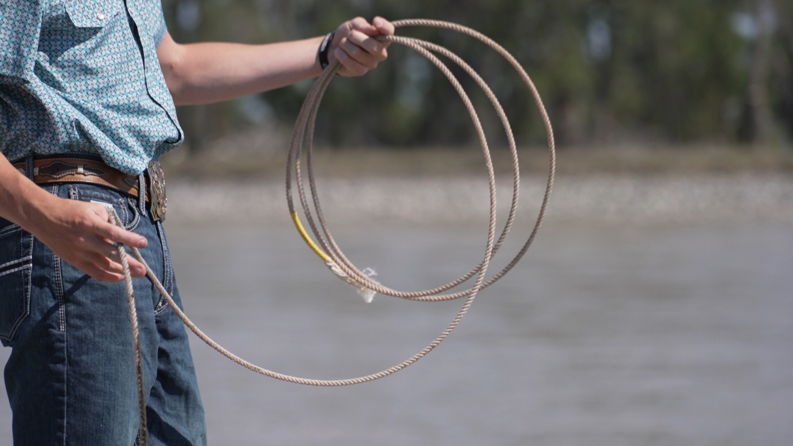 Jory Thomas displaying roping skills on the ranch.