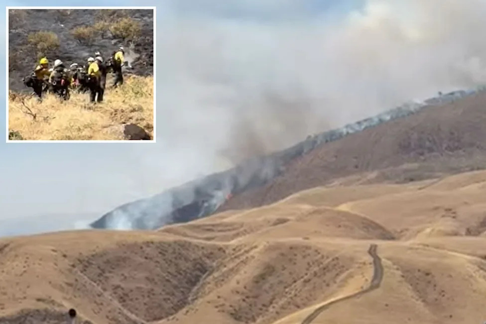 A wildfire burns near Tejon Pass in Kern County.