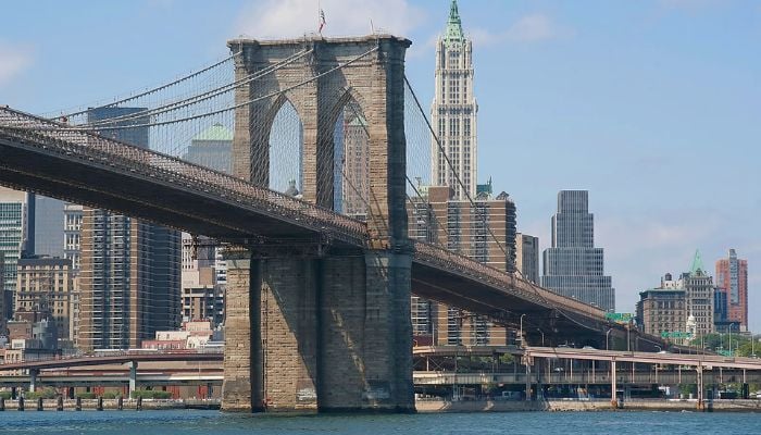 Brooklyn Bridge tower where Abaildayev began his climb