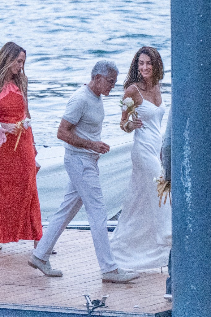 Amal Clooney goes slinky in white slip dress with George for Lake Como date night