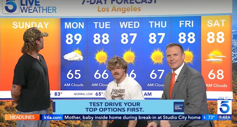 Kirk Hawkins wrapping up the weather forecast with Sublime members on camera