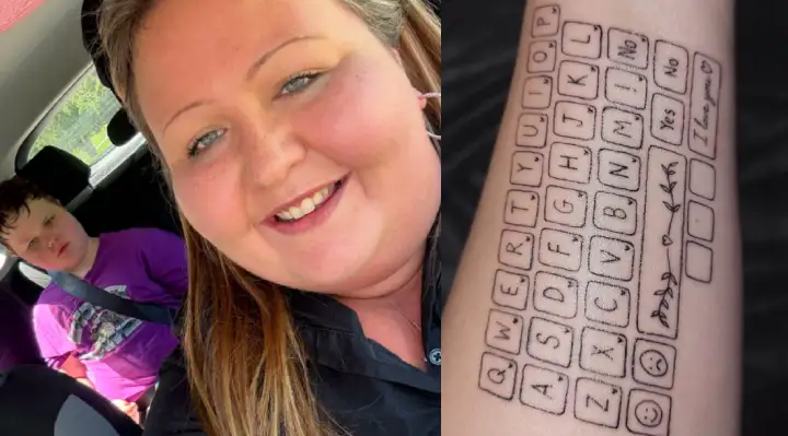 Mom gets keyboard tattooed on her arm so autistic son can always ‘talk’ to her
