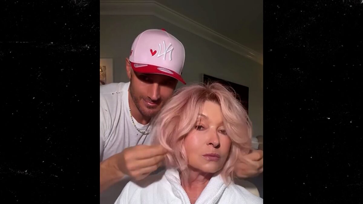 Martha Stewart in profile showing the luminous pink tones and warm undertones of her new hair