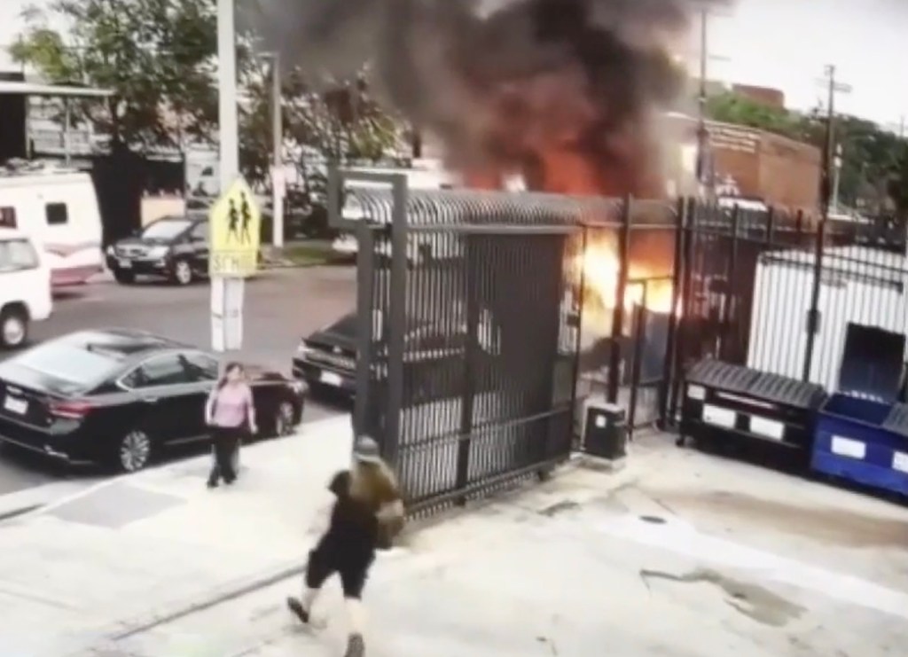 Hero stranger rescues helpless dog chained to Skid Row van after it’s set on fire