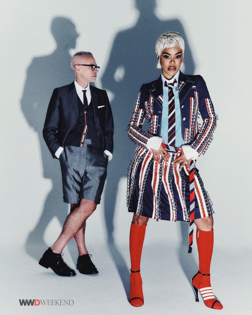 Teyana Taylor covers WWD Weekend in sparkling, surreal Thom Browne gown with impossibly long sleeves