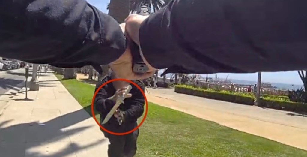 Chilling bodycam footage shows knife-wielding madman charge at police in Santa Monica