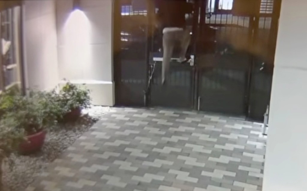Terrifying moment homeless man chases California college student into her off-campus home
