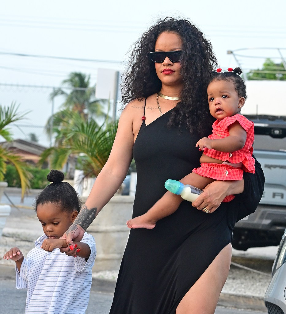 Rihanna and baby Rocki twin in matching pink Dior for tot’s 1st birthday party