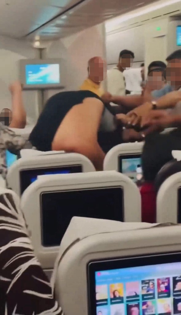 Plane passengers trade blows in wild mid-flight brawl in front of terrified kids