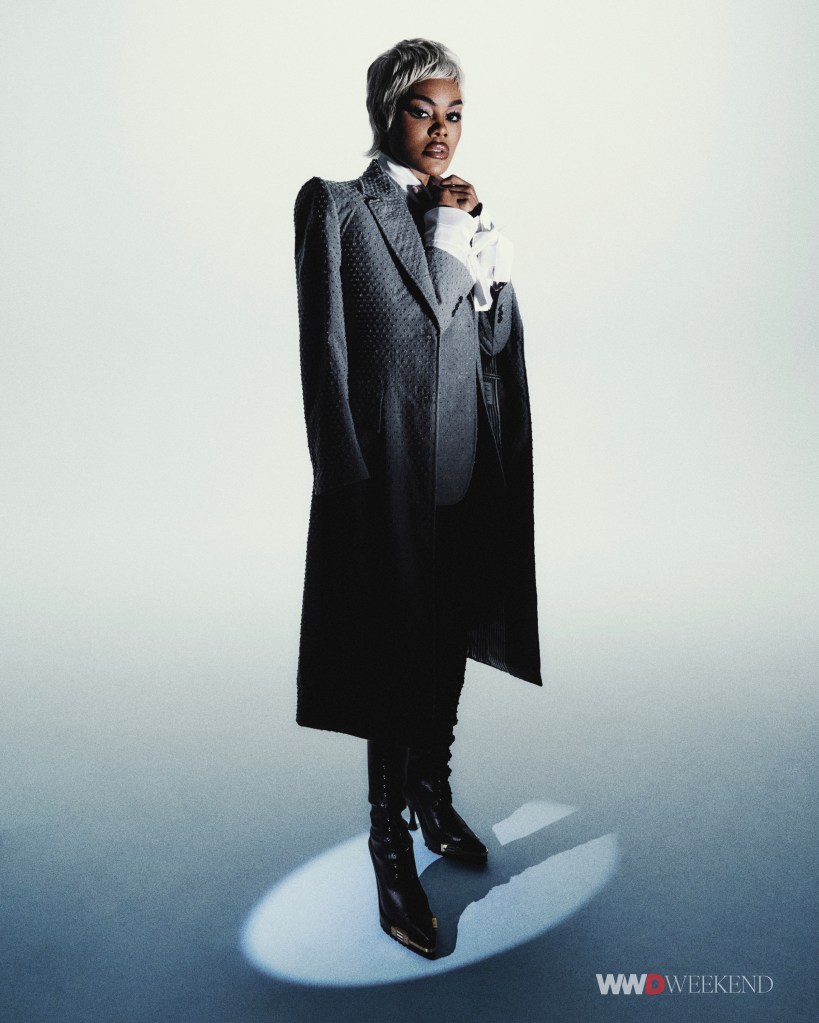 Teyana Taylor covers WWD Weekend in sparkling, surreal Thom Browne gown with impossibly long sleeves