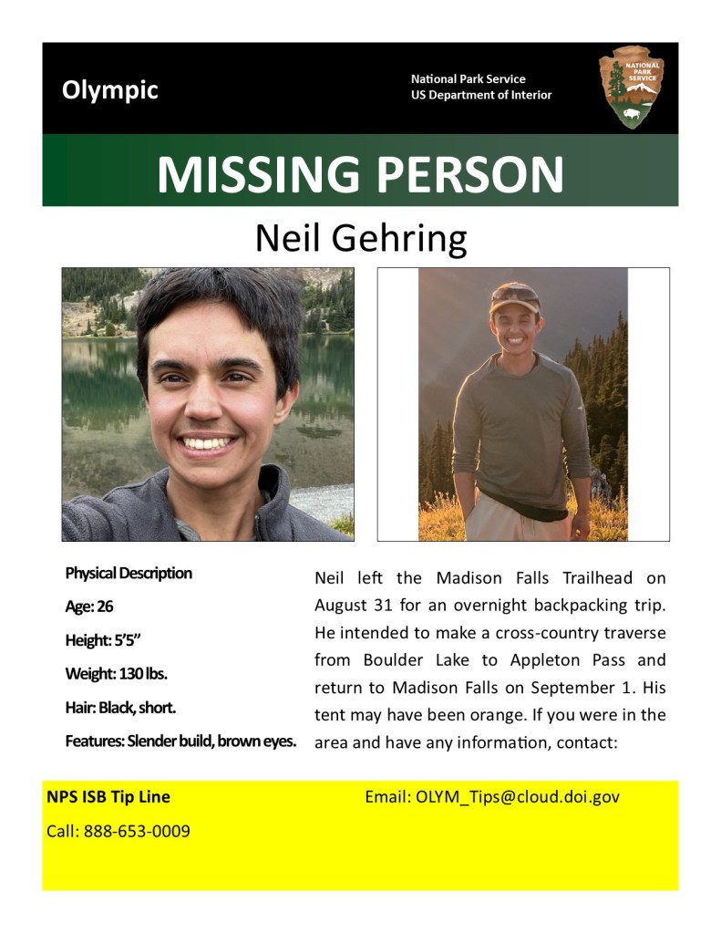 Frantic search launched for hiker, 26, who vanished during off-trail excursion at Olympic National Park