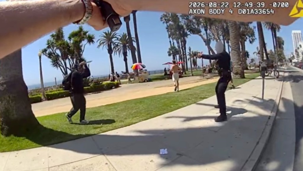 Chilling bodycam footage shows knife-wielding madman charge at police in Santa Monica