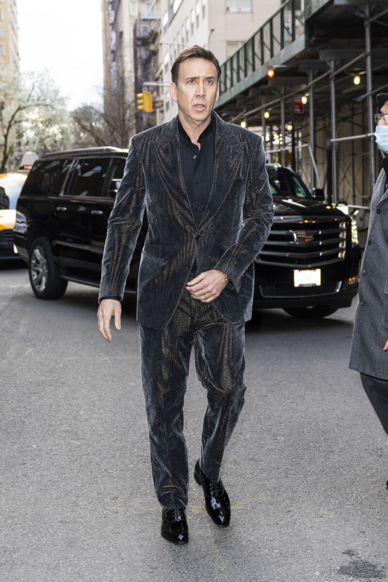 Barely recognizable Nicolas Cage, 62, sports gray beard in rare red carpet appearance with much-younger wife Riko Shibata, 31