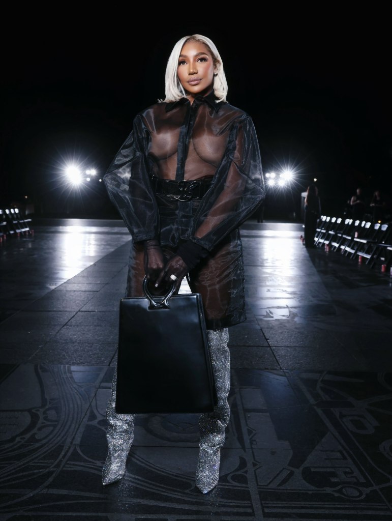 Nene Leakes makes a dramatic entrance in a see-through top and shorts at NYFW