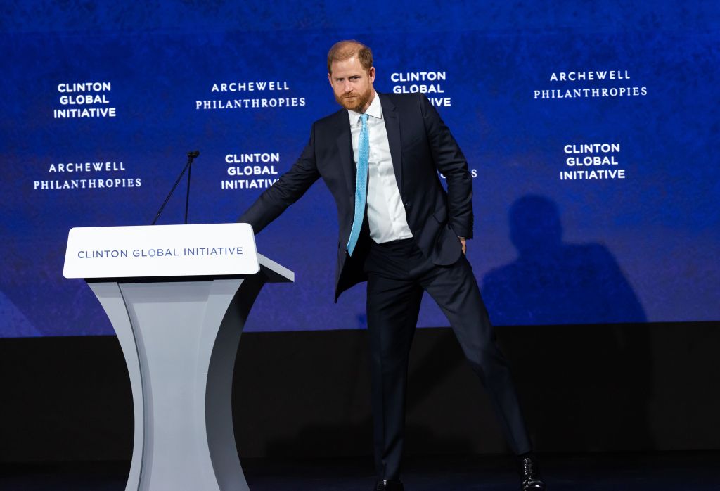 Prince Harry returns to the US to cozy up the Clintons and warn of AI — only to be forced offstage