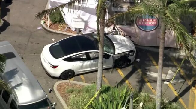 Horror as Tesla crashes near busy LA Trader Joe’s killing one and injuring others