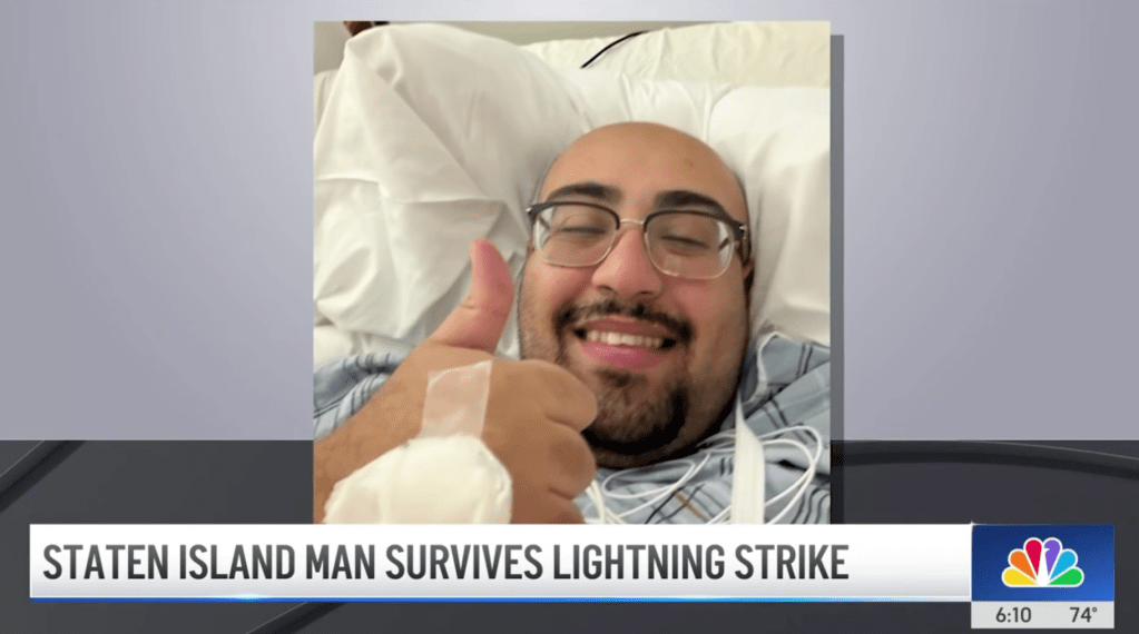 Chilling moment NY GOP congressional staffer is struck by lightning and survives during Staten Island storm