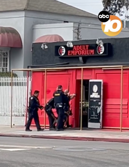 Police dog burned as suspect tries to torch adult store in San Diego shooting