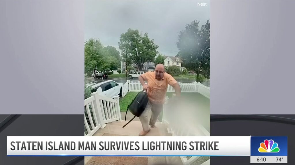 Chilling moment NY GOP congressional staffer is struck by lightning and survives during Staten Island storm