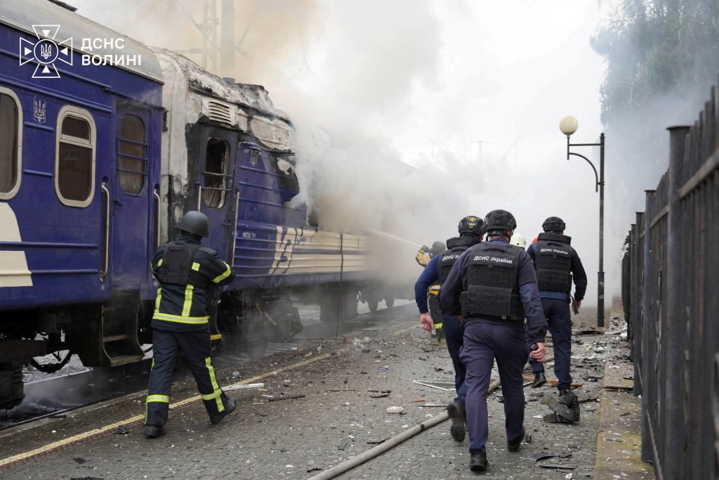 Russian drone hits train near Ukraine-Poland border soon after visiting dignitaries passed through