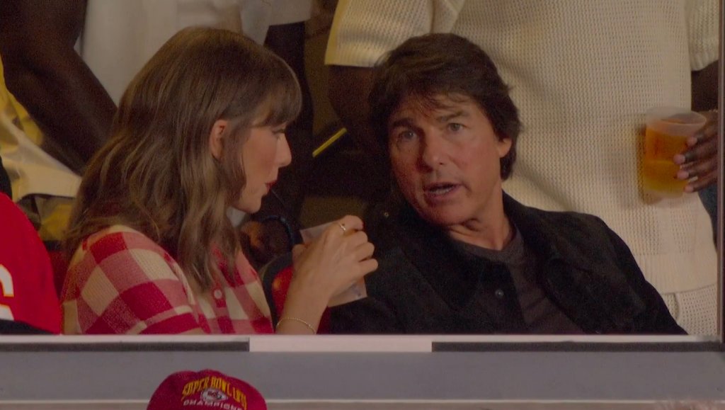 Taylor Swift cheers on Travis Kelce in red checked polo dress at Chiefs vs. Broncos game