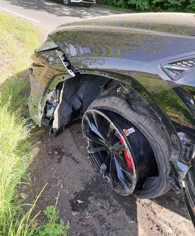 Incredible moment England soccer star caught with huge laughing gas canisters after crashing $360K Lamborghini