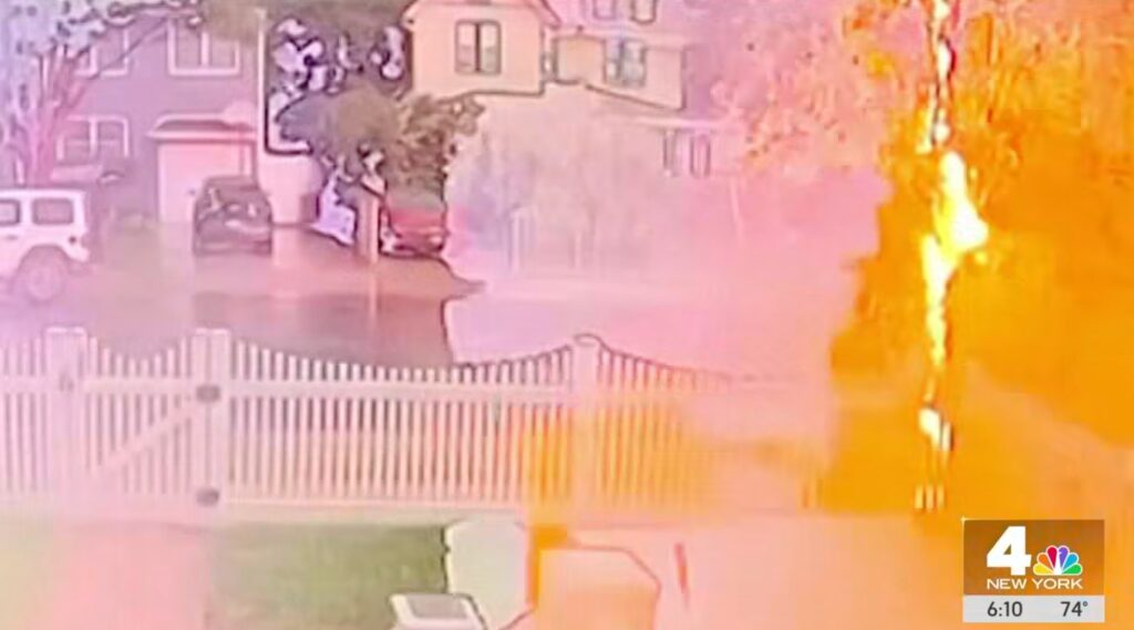 Chilling moment NY GOP congressional staffer is struck by lightning and survives during Staten Island storm