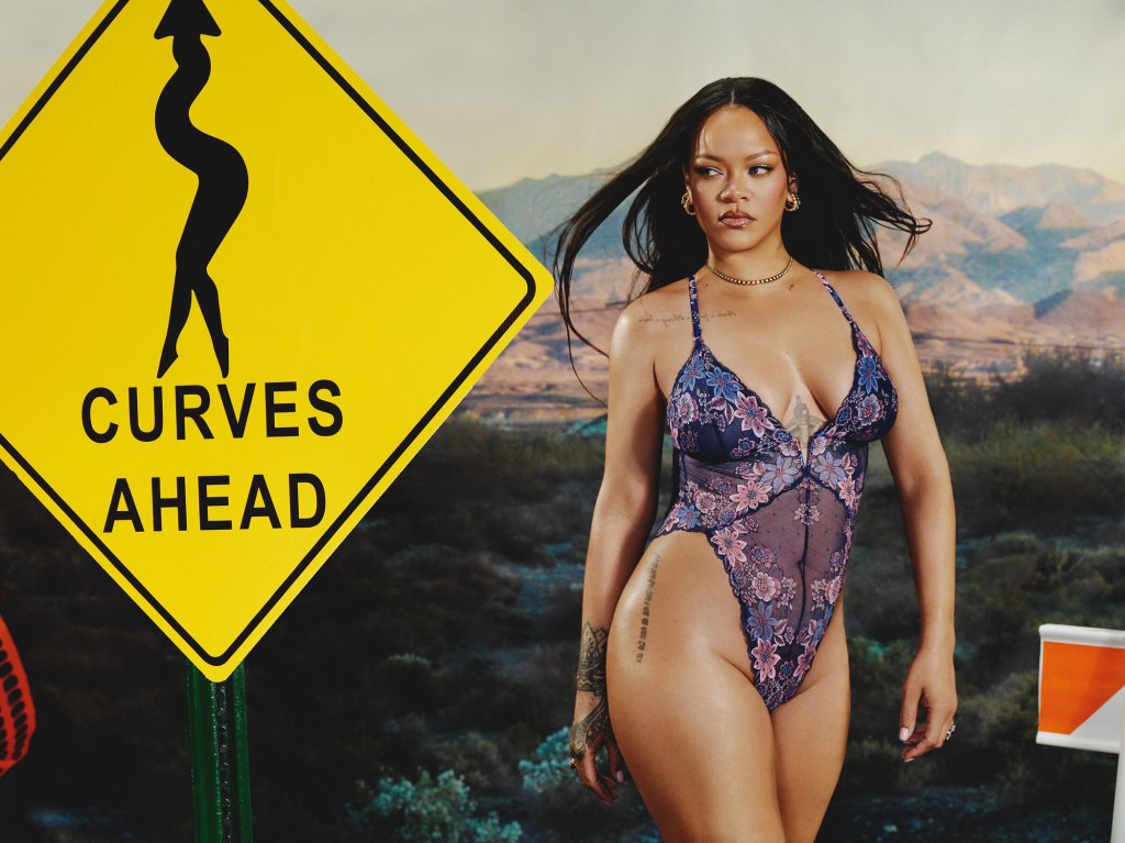 Rihanna gets cheeky in a lace corset and thong for Savage X Fenty