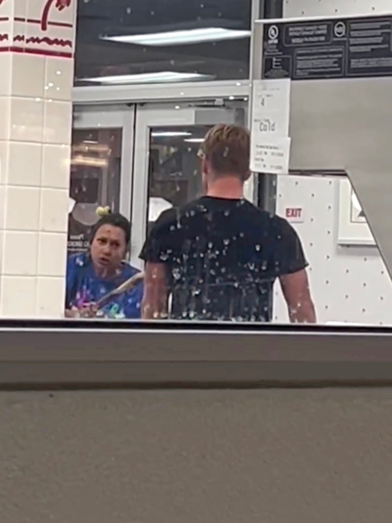 Moment hero fights off maniac using a spatula at California In-N-Out Burger