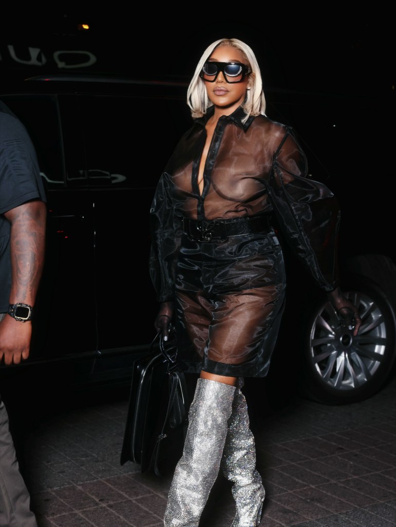 Nene Leakes makes a dramatic entrance in a see-through top and shorts at NYFW