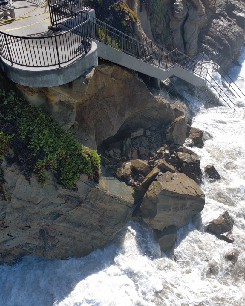 Hurricane-powered waves batter California coastline sparking massive rockslide at beauty spot