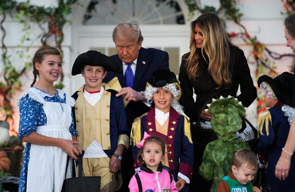 Trump and Melania surprise trick-or-treaters with Air Force One flyover at White House Halloween celebration