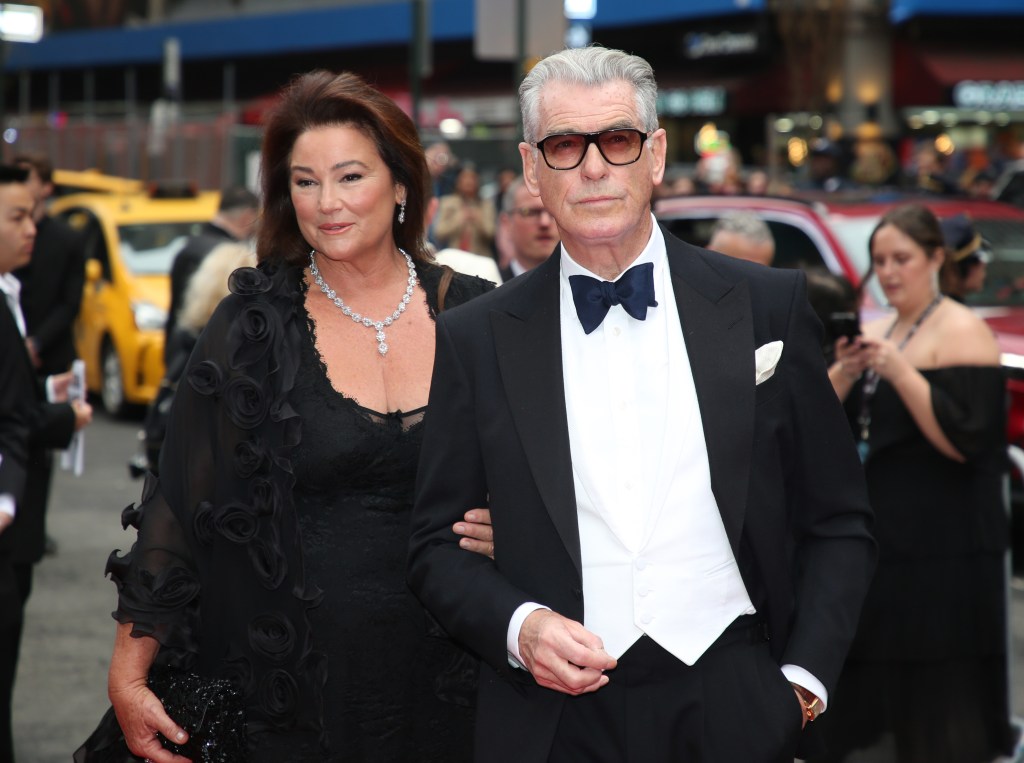 Pierce Brosnan’s wife, Keely Shaye Smith, stuns in satin dress in rare family pic at mom’s 82nd birthday