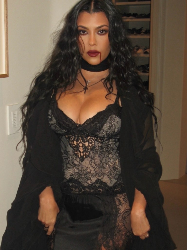 Kourtney Kardashian gets a head start on Halloween with lacy, bloody vampire look for Landon Barker’s birthday