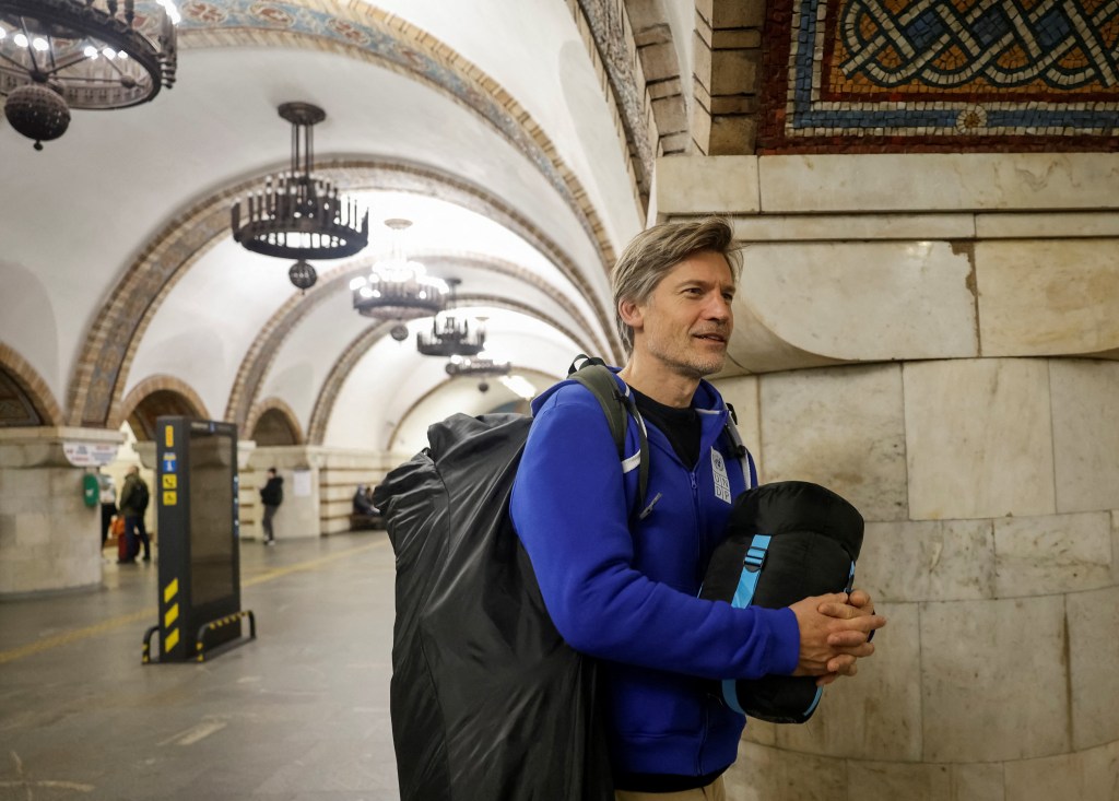 ‘Game of Thrones’ star Nikolaj Coster-Waldau pictured hiding in Ukraine metro station amid Russian air raid threat