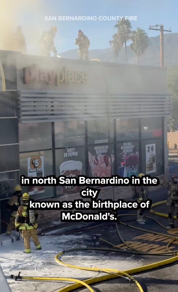 Dramatic moment SoCal McDonald’s bursts into flames as smoke pours from restaurant’s indoor playground