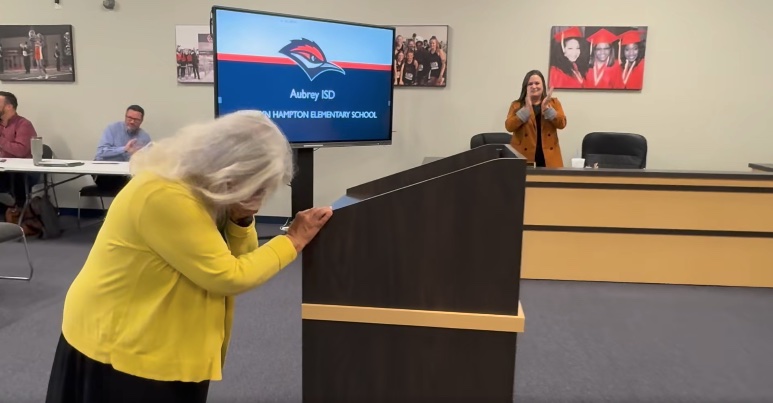 Texas custodian Marilyn Hampton breaks down in tears as new elementary school is named in her honor