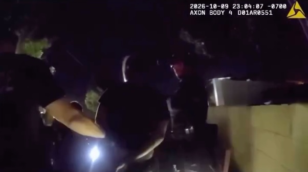Wild moment California chase ends with suspect crawling into storm drain after cops deploy car-catching grappler
