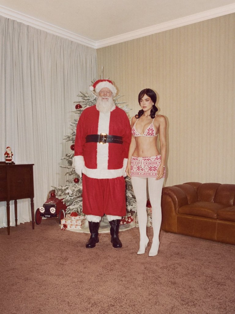 The Kardashian-Jenner sisters cozy up to Santa in Skims’ retro holiday campaign