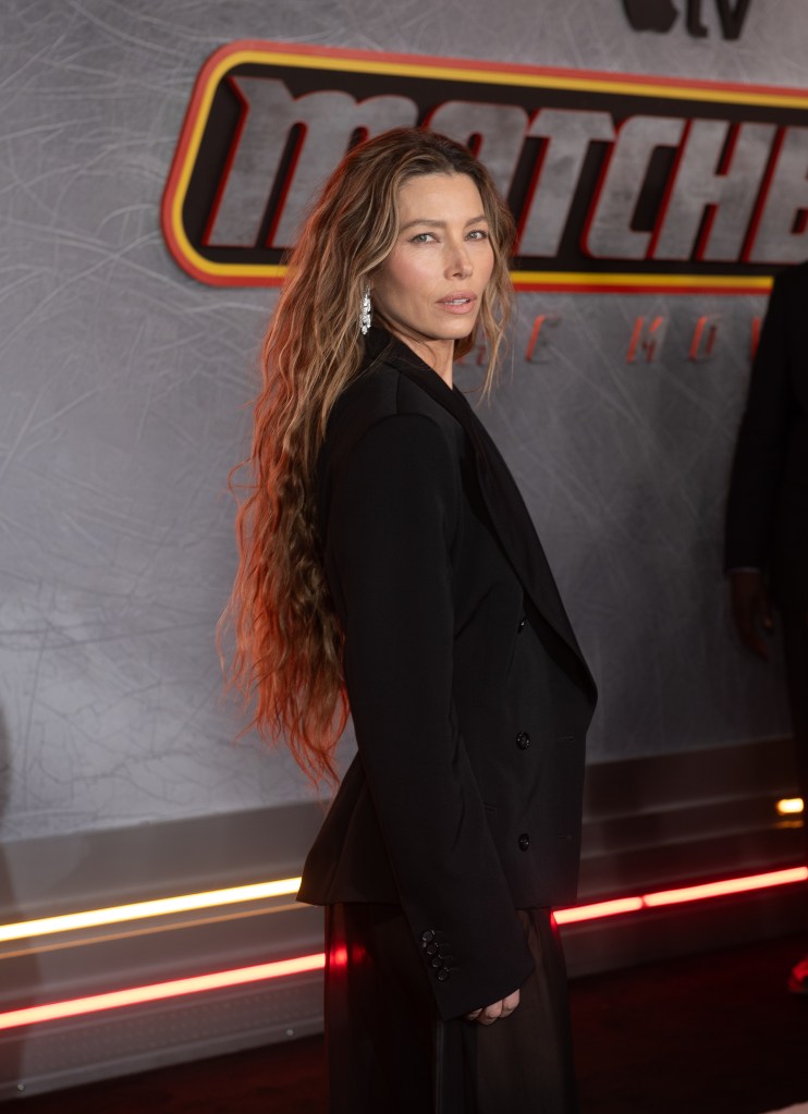 Jessica Biel revs up the red carpet in a sheer skirt and no shirt at ‘Matchbox: The Movie’ premiere