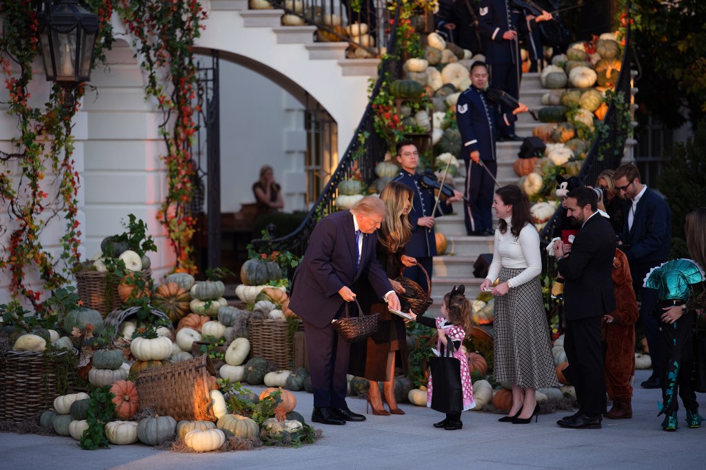 Trump and Melania surprise trick-or-treaters with Air Force One flyover at White House Halloween celebration