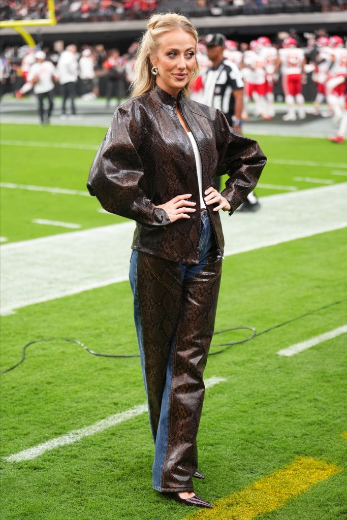 Brittany Mahomes cheers on the Chiefs in snakeskin chaps