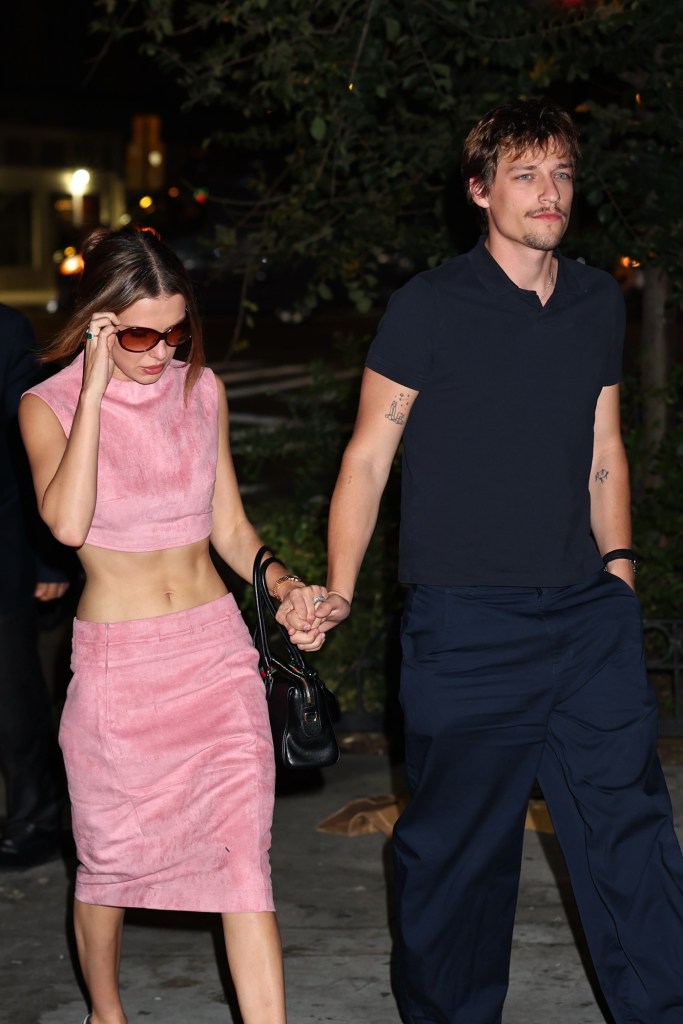 Millie Bobby Brown goes Barbie pink in cropped skirt set for date night with husband Jake Bongiovi