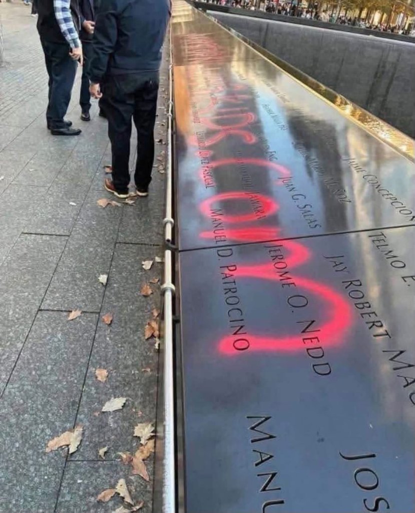Gun control nut spray paints 9/11 Memorial with ‘Just Stop Killing Kids’ in broad daylight stunt